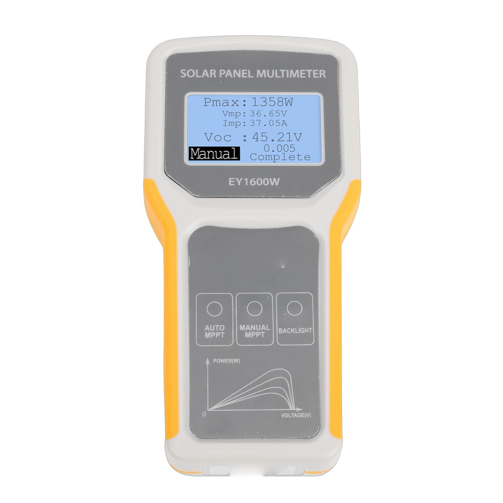 Bewinner Multimetro MPPT per Tester per Pannelli Solari, Gamma di Potenza 5-1600 W, Corrente 0-60 A, modalità di Rilevamento Automatico e Manuale, Strumento Portatile Leggero con Display LCD