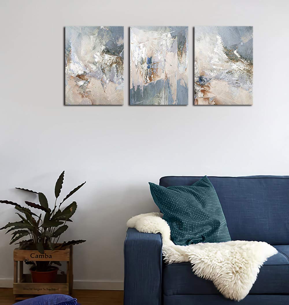 Abstract Canvas Wall Art Modern Abstract Artwork Canvas Prints Grey Blue Canvas Picture Contemporary Wall Art Bedroom Living Room Bathroom Office Decoration Framed Ready to Hang 12" x 16" x 3 Pieces