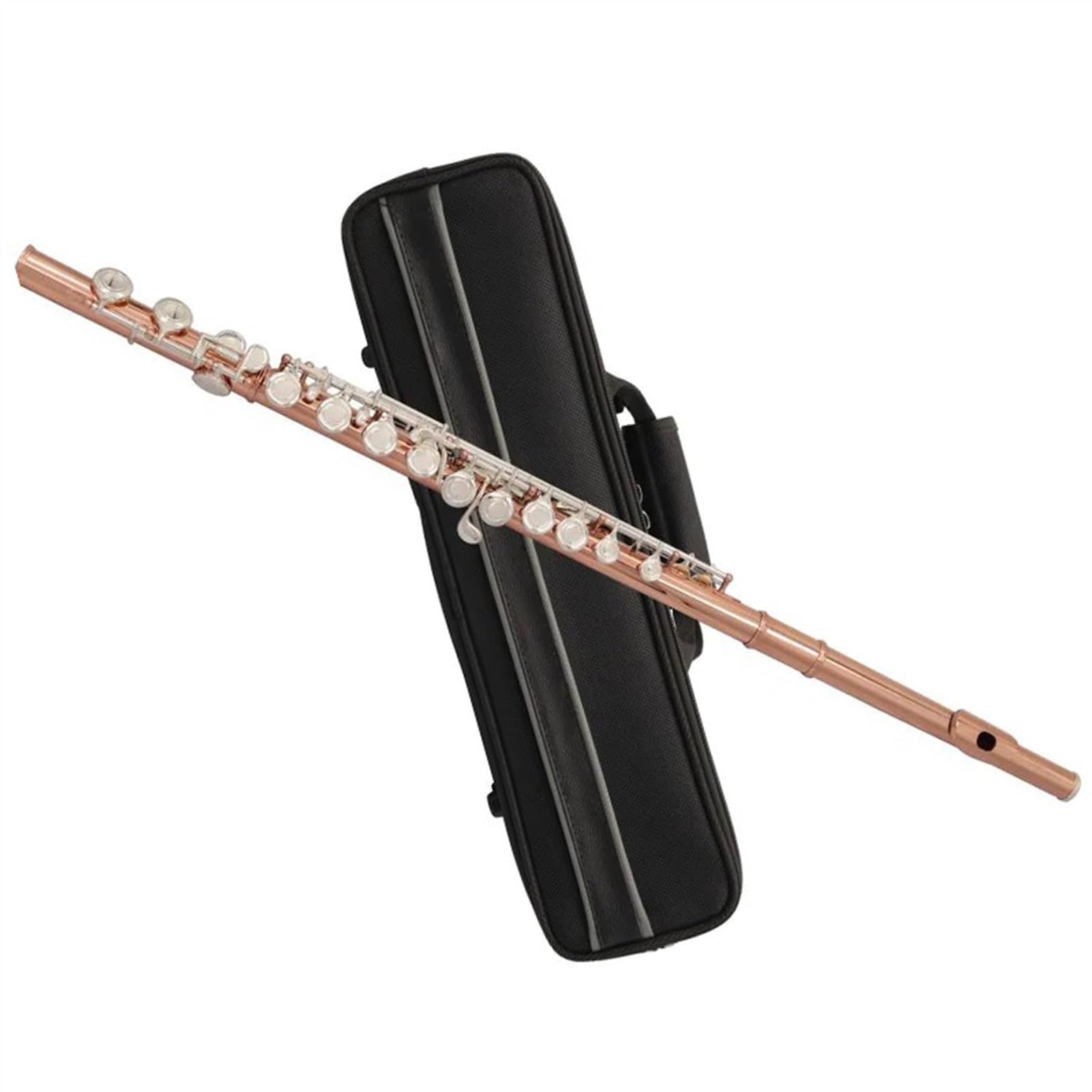 Flauta Instrumento de flauta de tono C, chapado en plata francesa, 17 orificios cerrados, chapado en oro rosa, material del cuerpo