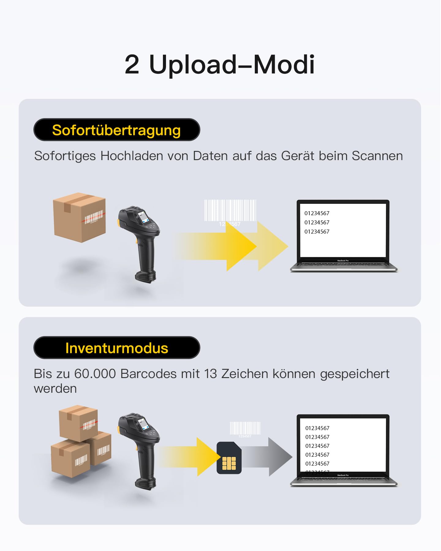 Inateck Barcode Scanner Bluetooth, 2D 1D Wireless Handheld Scanner, QR Code Scanner, mit Screen und Smart Base, CMOS CCD Dual Module, Größere Reichweite, Unterstützt App SDK, P8 SE