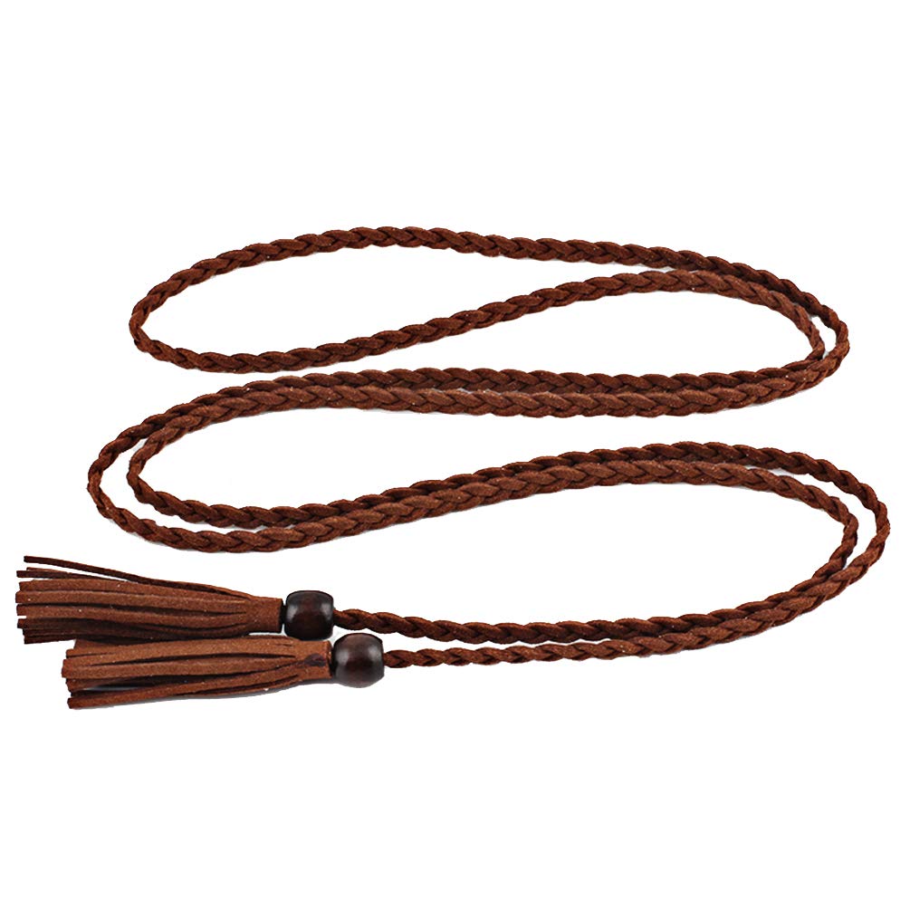 Nureinss Women's Coffee Belts With Tassel Braided Thin Waist Belt Waistband For Dress