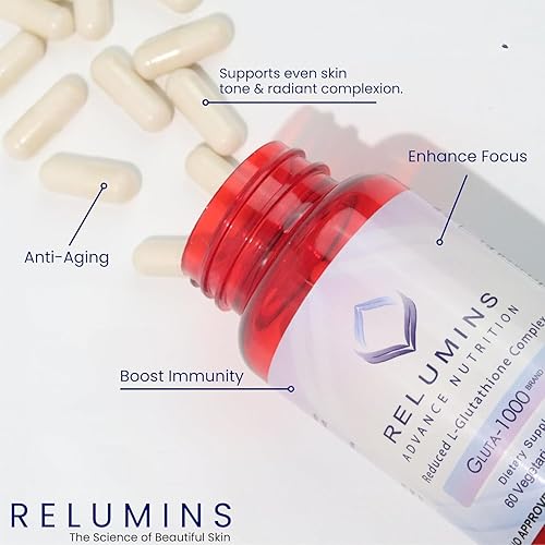 Miniatura 8 de Relumins Mezcla de colágeno premium sabor vainilla 10 sobres y gluta 1000 cápsulas vegetarianas soporte para la piel - Paquete