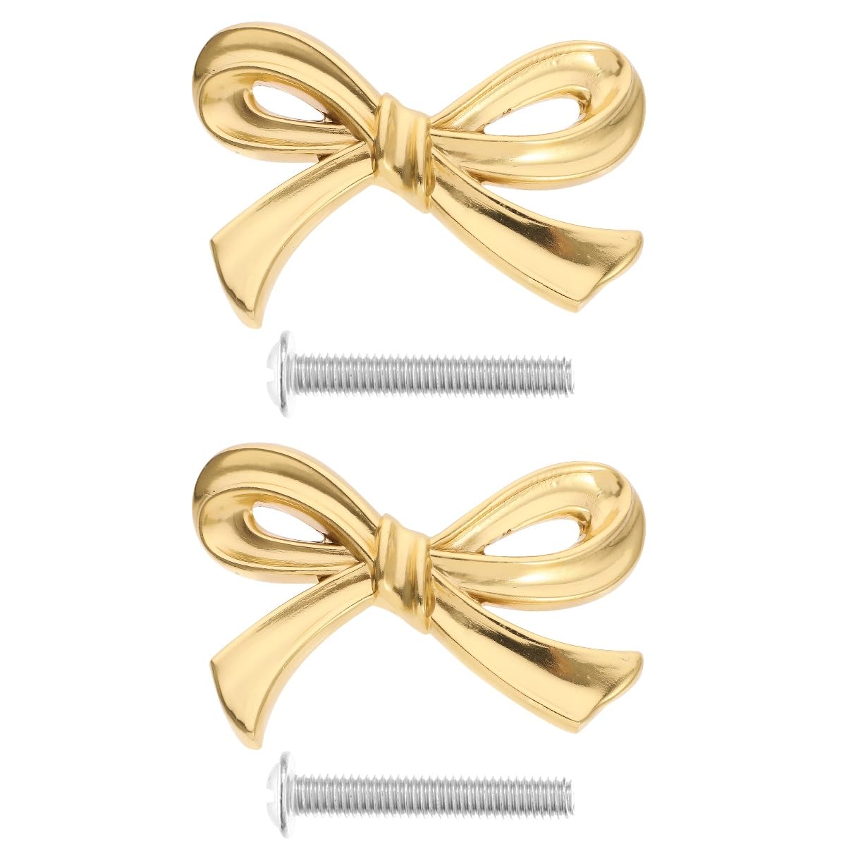 DEARMAMY Brass Cabinet Knobs, 2pcs Gold Bow Drawer Knobs Decorative Bow Drawer Pulls Vintage Knob Hardware for Cupboard Dresser Wardrob