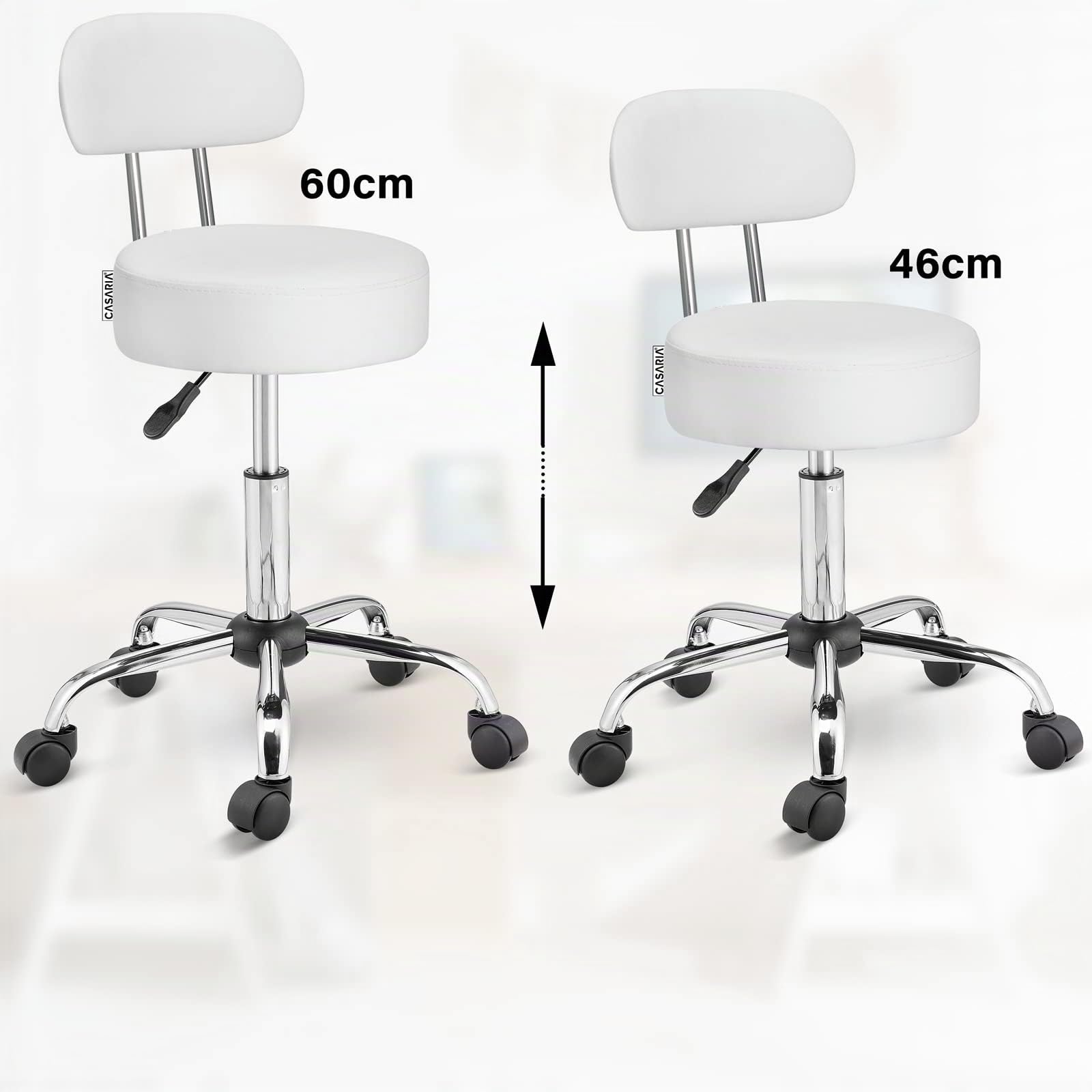 Casaria® Sgabello Girevole 360°C con Schienale Altezza 46-60cm Spessore 10cm Sedia Ufficio Sgabelli da Lavoro