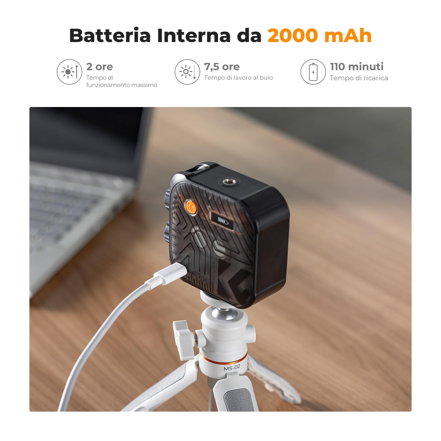 K&F CONCEPT Luce Video LED Bicolore, Luce di Riempimento Fotografica Portatile da 2000 mAh, 15 Effetti di Luce, 2500K-9900K, CRI 96+, per Vlogging, Selfie, Fotografia di Oggetti, Nero