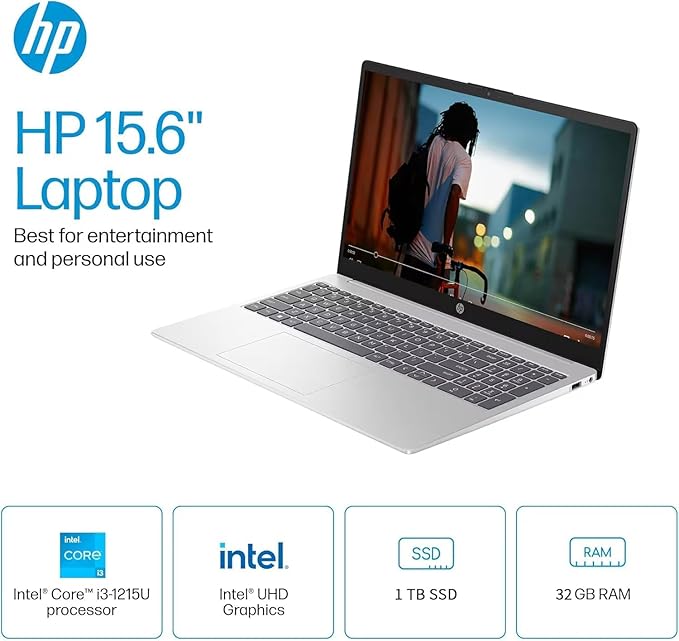 HP 2025 Touchscreen Laptop Computer for College Student & Business, 15.6" LED, Intel 13th Gen Core i3-1315U, 32GB RAM, 1TB SSD, Copilot AI, Windows 11 Pro, Wi-Fi 6, BT 5.3, HDMI, w/Accessory