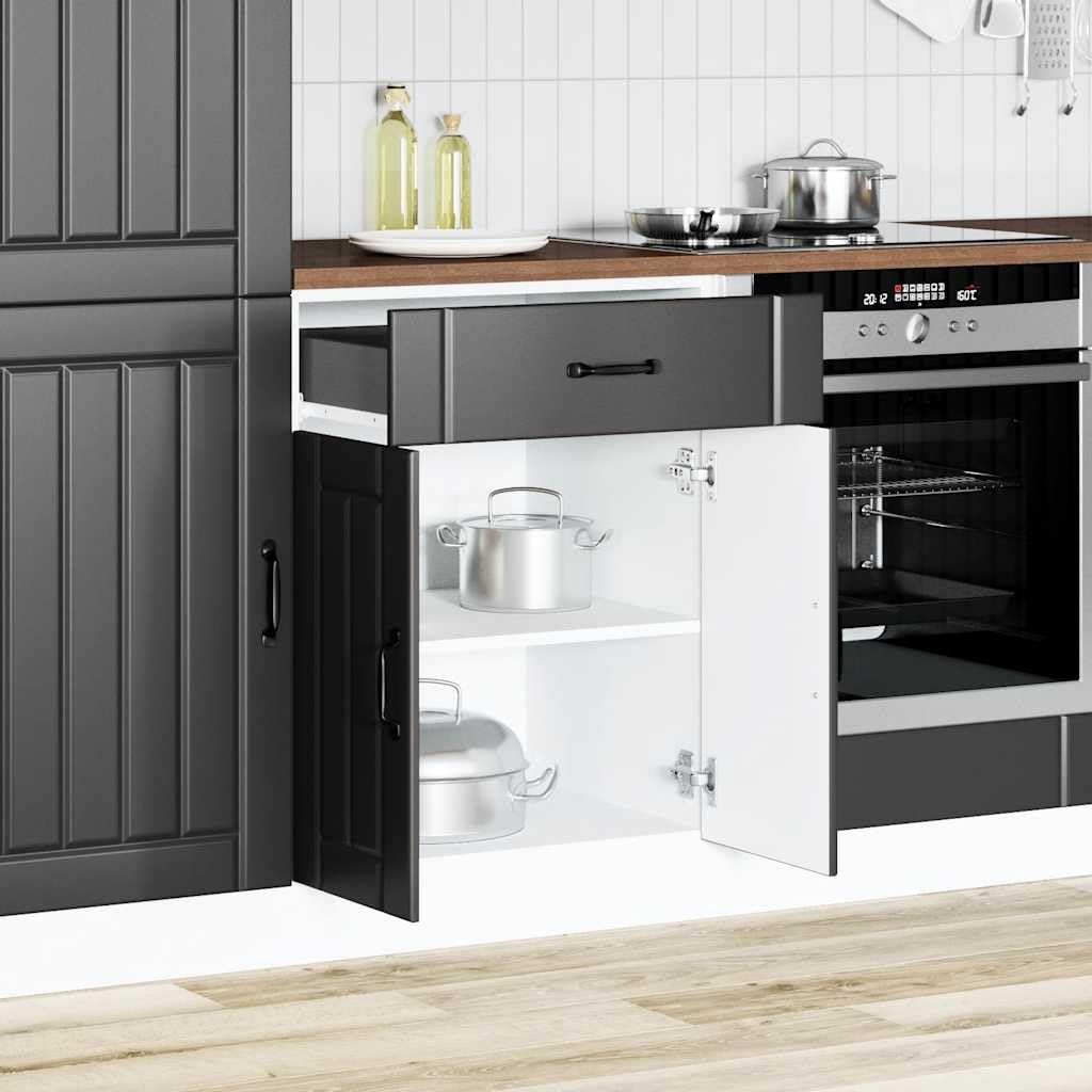 VidaXL Base da Cucina Lucca Nero in Legno Multistrato, Mobile Base con Cassettino, Lavello