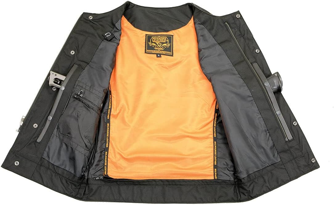 Milwaukee Leather MLM3511 Men's Black Collarless Snap/Zipper Club Style Motorcycle Leather Vest - Image 6