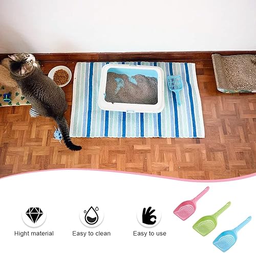 Miniatura 5 de Paquete de 3 cucharas de arena para gatos de mango largo, pala de arena para gatos, herramienta de limpieza para tamizar arena para gatitos