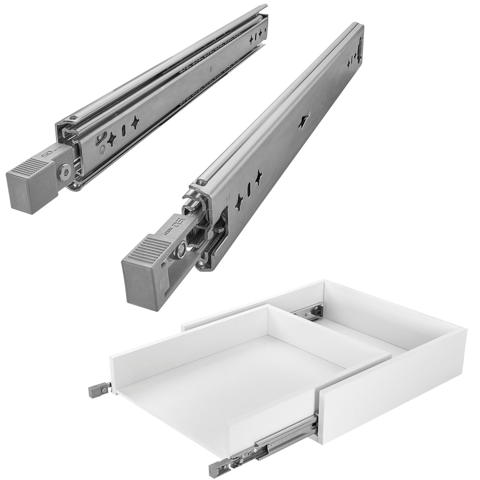 1 paire SOTECH coulisses pour charges lourdes VarioSlide KV2-100-H53-L1100-EH 1100 mm avec fonction de verrouillage/déverrouillage avec levier gris Coulisse à sortie totale pour charges lourdes,