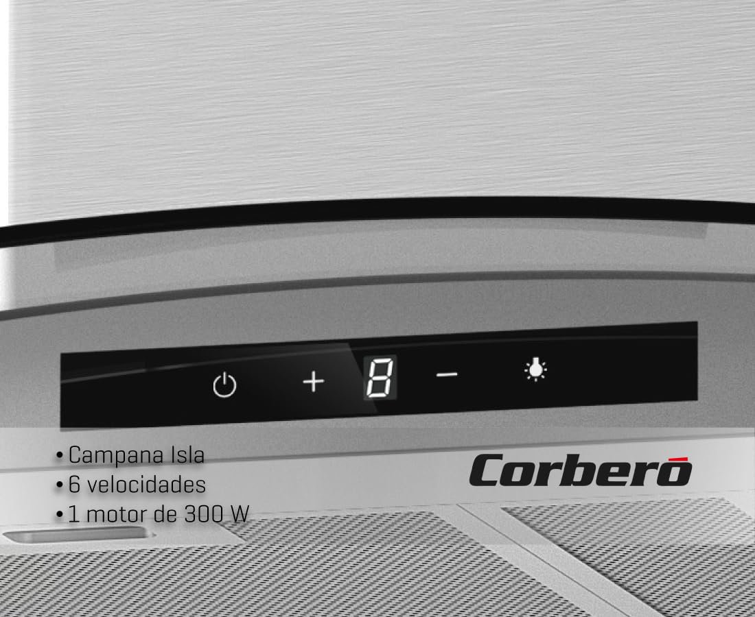 Cappa isola, 90 cm, portata 1000 m3/h, Inox, 3 velocità, filtro alluminio 3 strati, filtro carbone, efficienza energetica A++