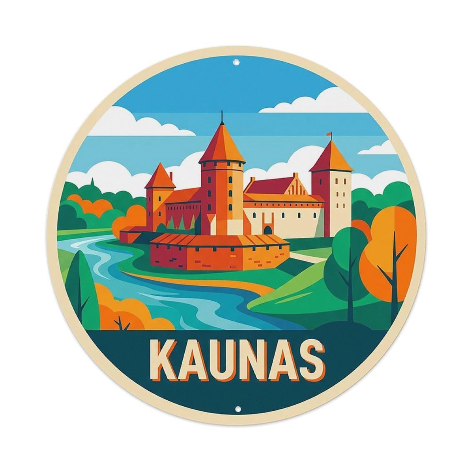 Retro Travel Lithuania Kaunas Vintage Metal Tin Sign Plaque Wall Decor for Cafe, Club Bar, Office, Garden Metal Poster 8x8Inch