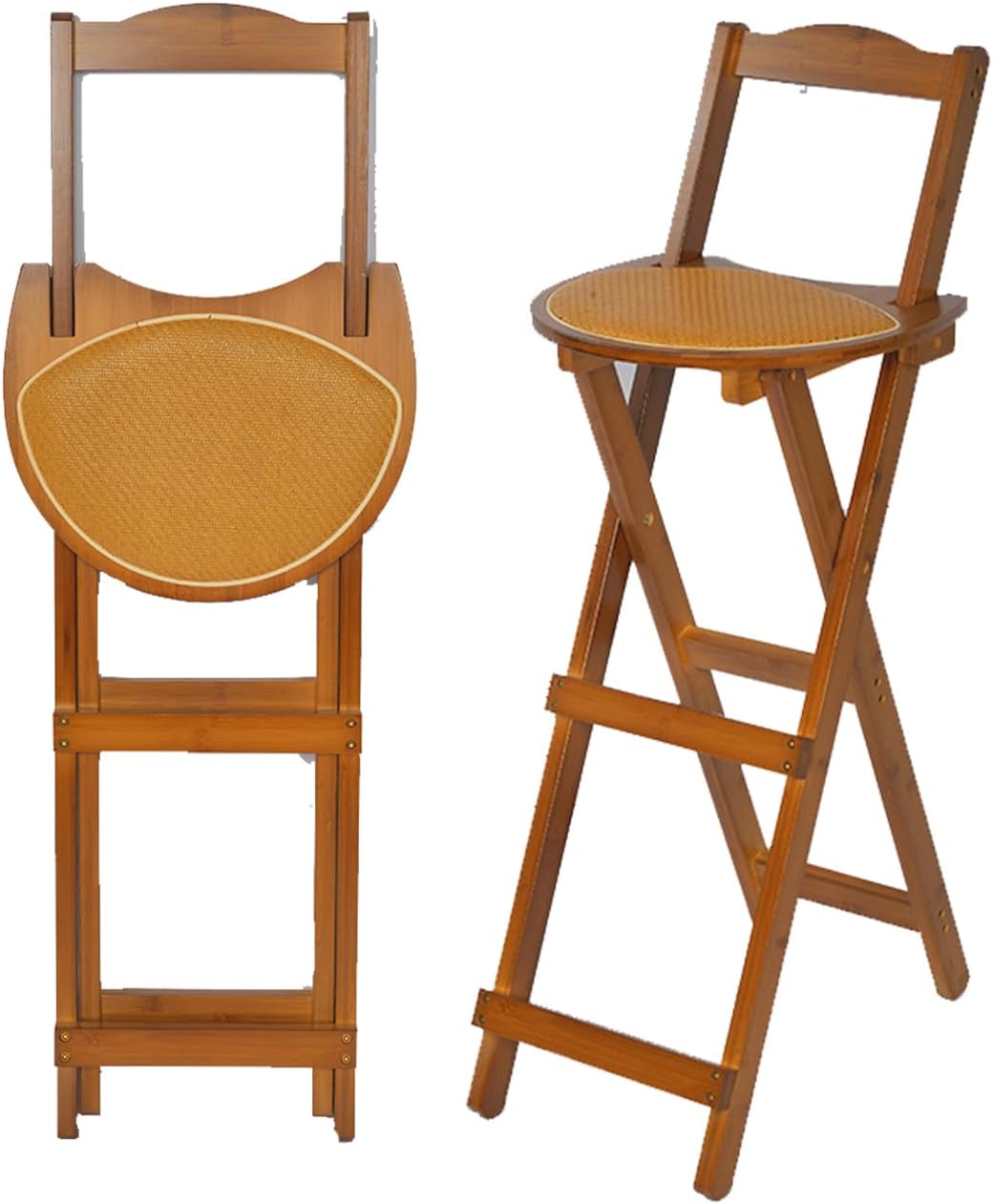 29.5inch Folding Bar Stool Kitchen Counter Height Stool Foldable Bamboo Bar Stool with Backrest Portable Wooden Tall Bar Stools Folding Chair for Home Kitchen Breakfast 1Pcs