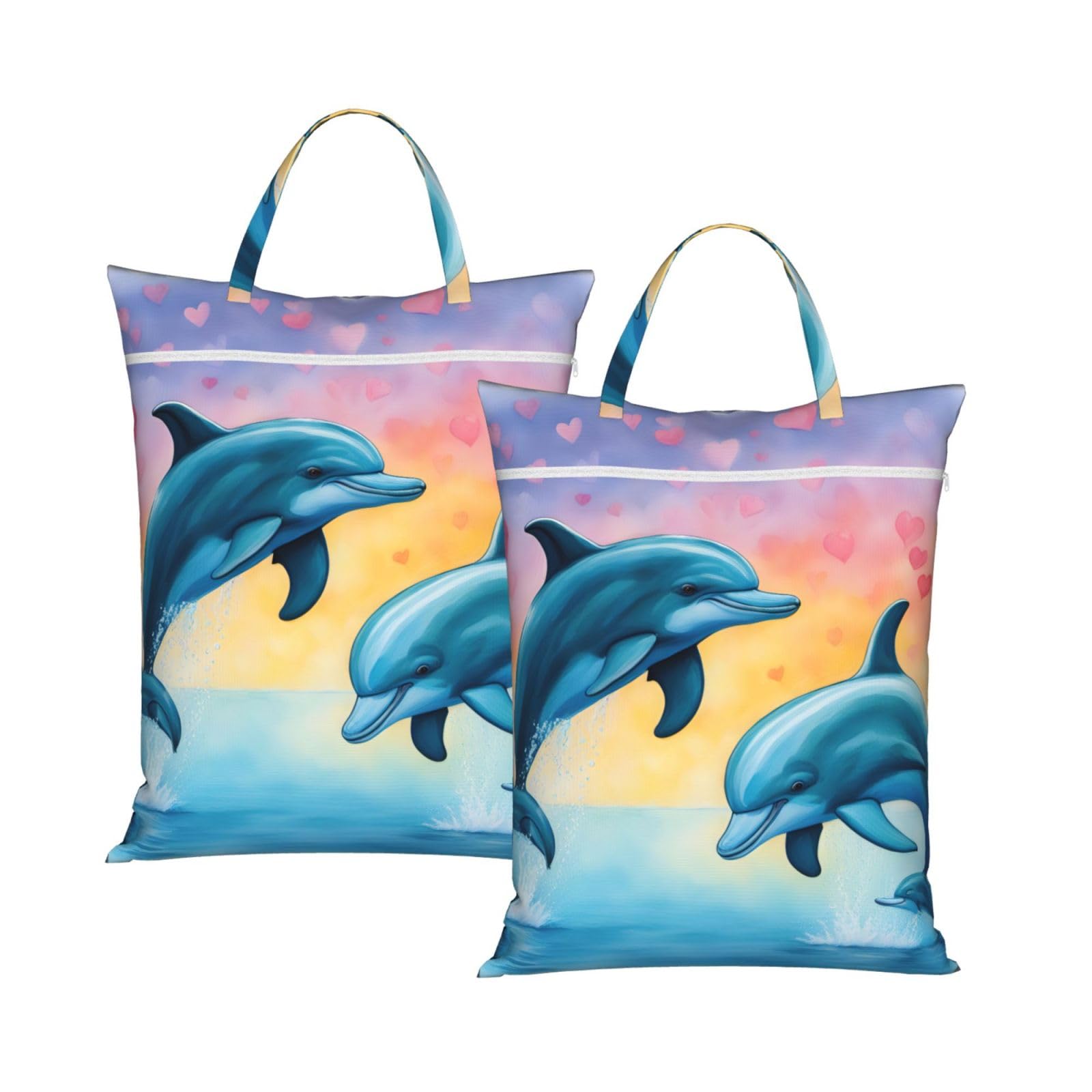 Dolphins In Love Print Travel Laundry Bag Foldable Lightweight Camping Beach Dorm Weekend Getaways