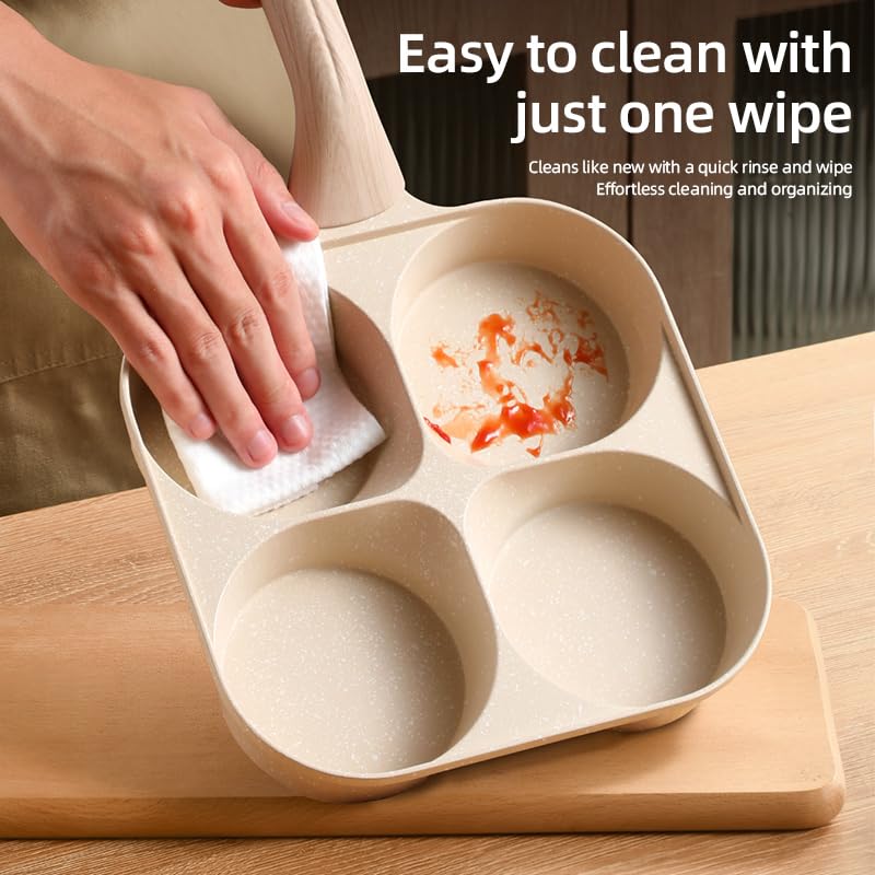 Sartén de huevos mejorada de 4 tazas con ranuras profundas y mango elevado, sartén antiadherente para tortilla con revestimiento de granito para cocinas de gas e inducción 5