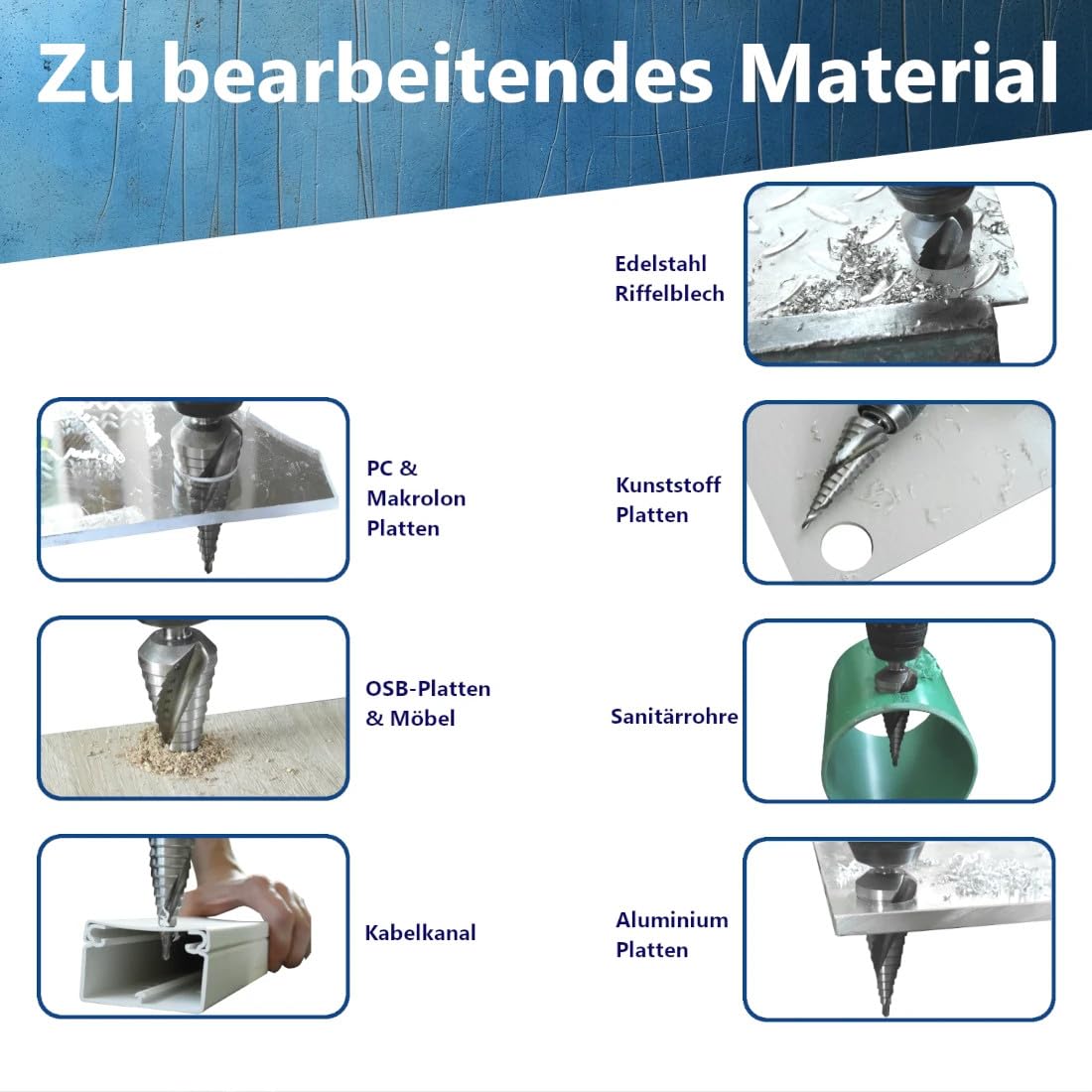 Brocas escalonadas HSS 6-60mm PROFESIONAL | Taladro para acero inoxidable, metal, madera, plástico | Broca de corte | Broca de corte para chapa | Broca cónica Ø6-60 HSS