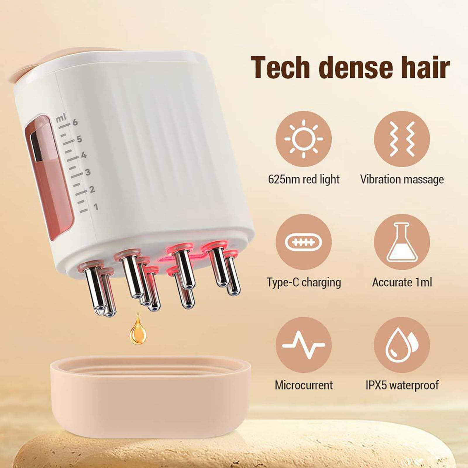 Massaggiatore Elettrico per Cuoio Capelluto, 2 in 1 - Spazzola per Massaggio E Applicatore per Cuoio Capelluto, Luce Rossa 625nm, per La Cura dei Capelli, Applicazione di Oli Essenziali