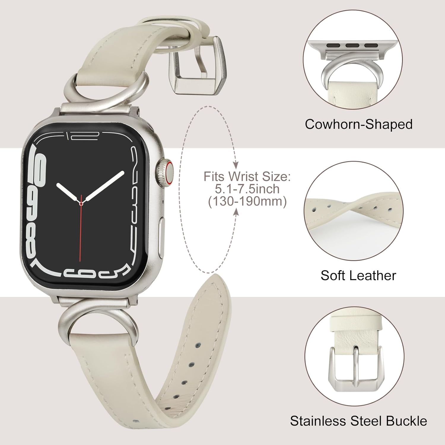 Leather Band Compatible with Apple Watch Bands for Women 41mm 40mm 38mm 42mm 44mm 45mm 46mm 49mm, Dressy Designer Strap with C-Shape Metal Buckle for iWatch Series 11/10/9/8/7/6/5/4/3/2/1/se/Ultra/Ultra 2 - Image 3