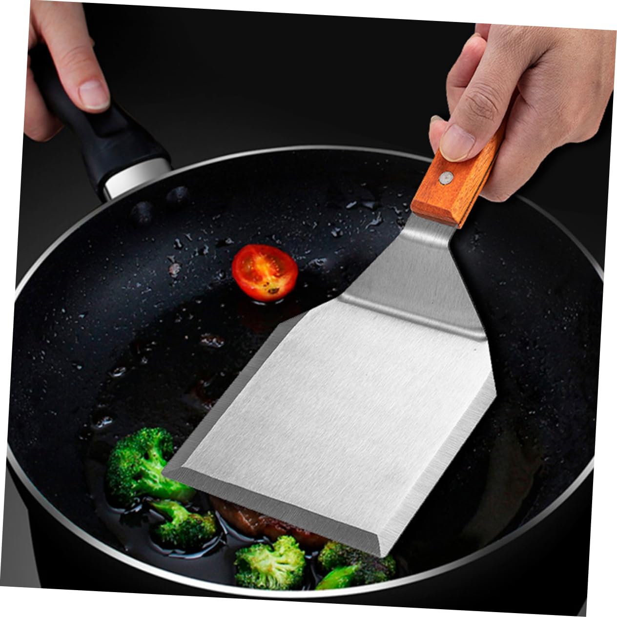 Alipis 2 Espátulas De Acero Inoxidable para Panqueques Sartén Profesional para Wok Parrilla Plancha Machacador Sartén para Estufa Pala Espátula para Freír