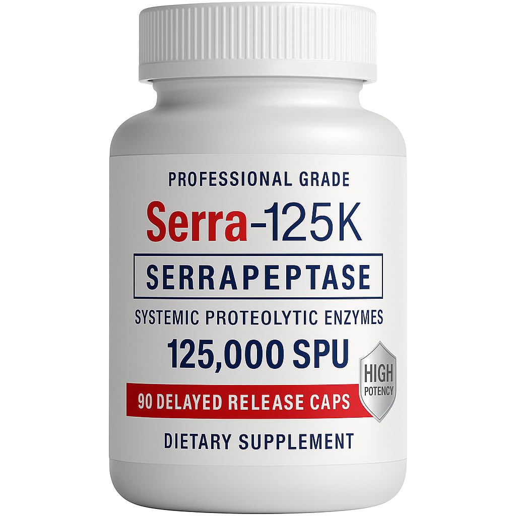 Serra-125K Serrapeptase β High Potency 125,000 SPU Per Capsule (250,000 SPU Per 2 Capsules) | Delayed Release | 90 Capsules | Non-GMO | Vegan Enzyme Supplement | Professional Quality