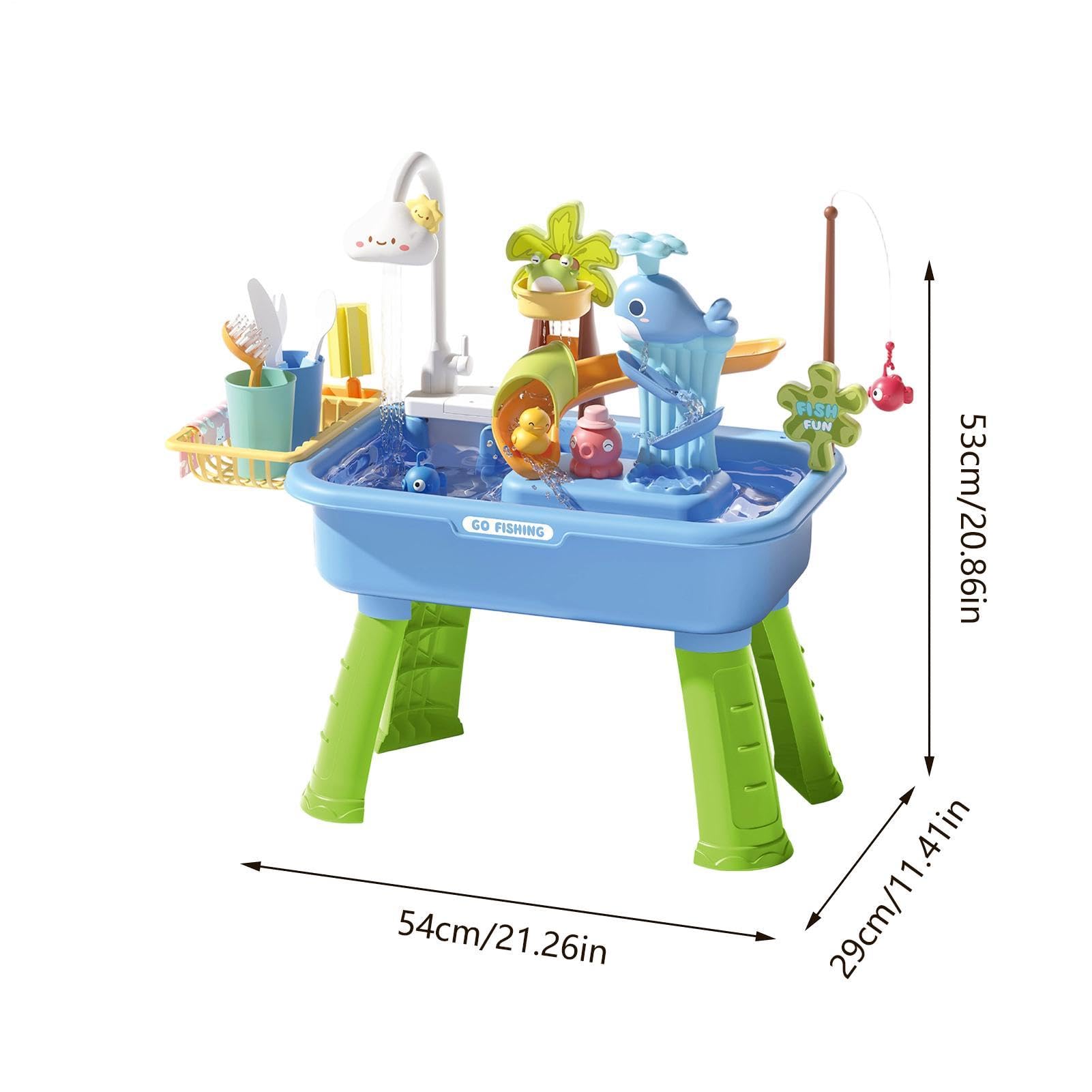 Tavolo Acquatico per Bambini da 1 a 3 Anni, lavandina Elettrico per Bambini con Acqua Corrente, Sabbia e Tavolo Acquatico con Gioco di Pesca, Giocattolo da Esterno/Interno Regalo per Ragazzi e Ragazze