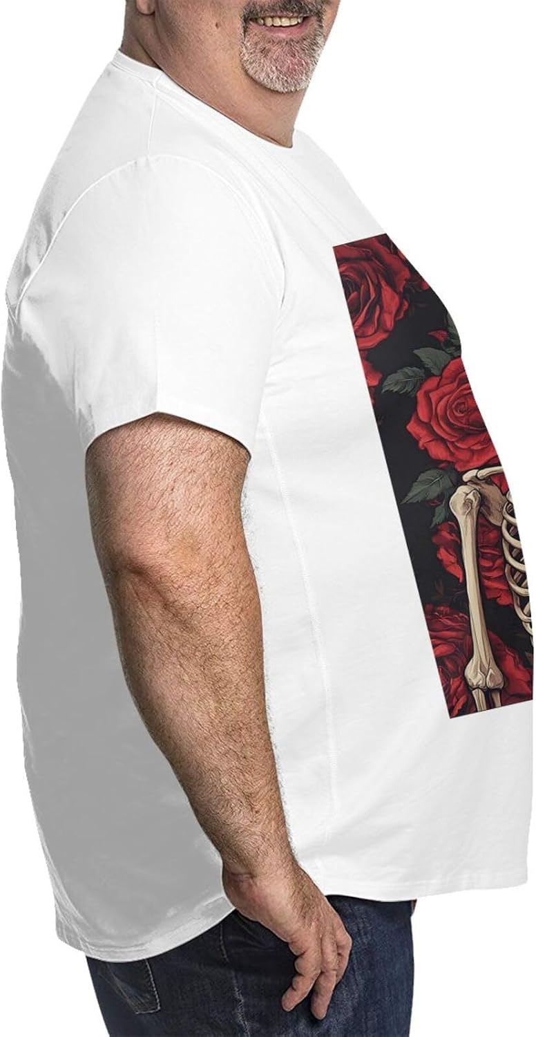 T-Shirt Plus Size Heavyweight T Shirt for Men Big and Tall Tshirts | Skeleton With Roses Oversized Tshirts For Men Short Sleeve Upf 50+ Sun Protection T-Shirt For Casual & Daily Wear
