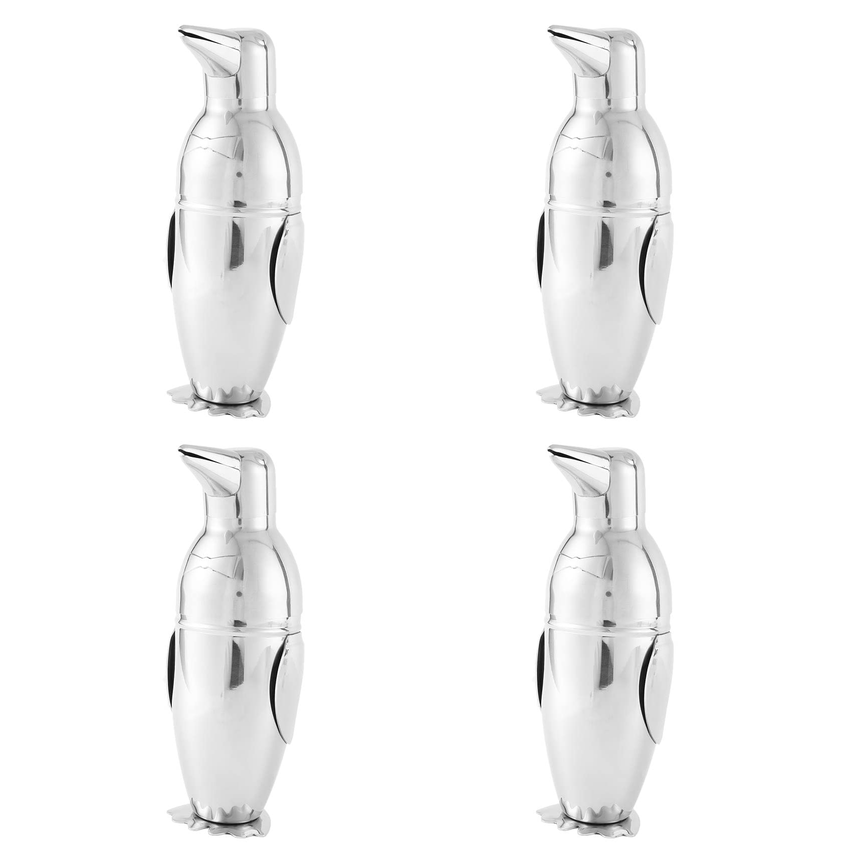 Lot de 4 shakers à cocktail en acier inoxydable de 500 ml avec motif pingouin