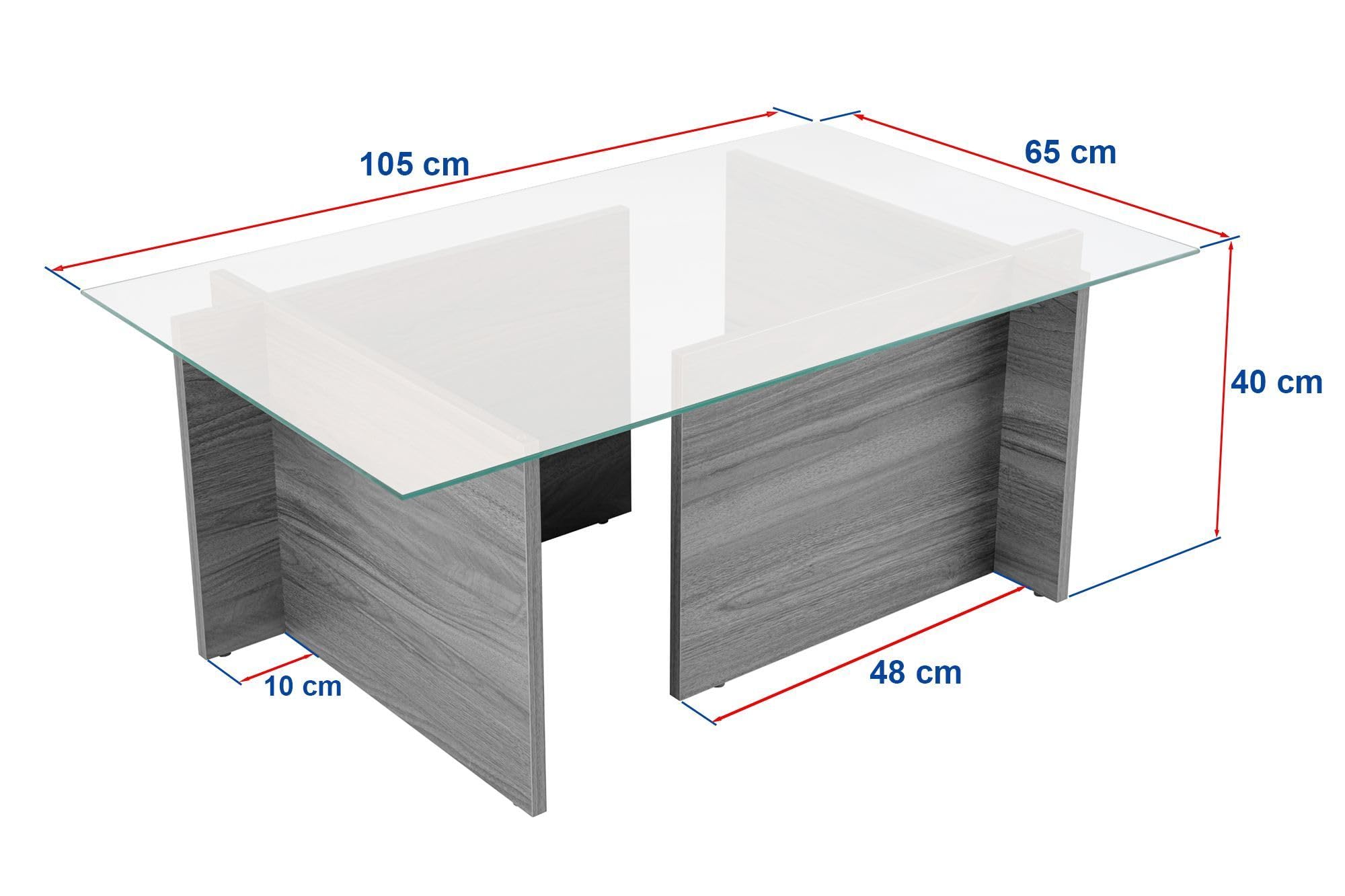 Hanah Home Elegante Mesa de café, Color travertino, 105 x 65 x 40 cm, 100% Vidrio Templado y melamina, Tablero de partículas Recubierto de melamina, 18 mm de Grosor, diseño de mármol Elegante para
