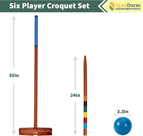 Miniatura 2 de Juego de croquet de lujo de 35 pulgadas, juego de croquetas para seis jugadores con mazos de madera de primera calidad, bolas de colores, mechones,