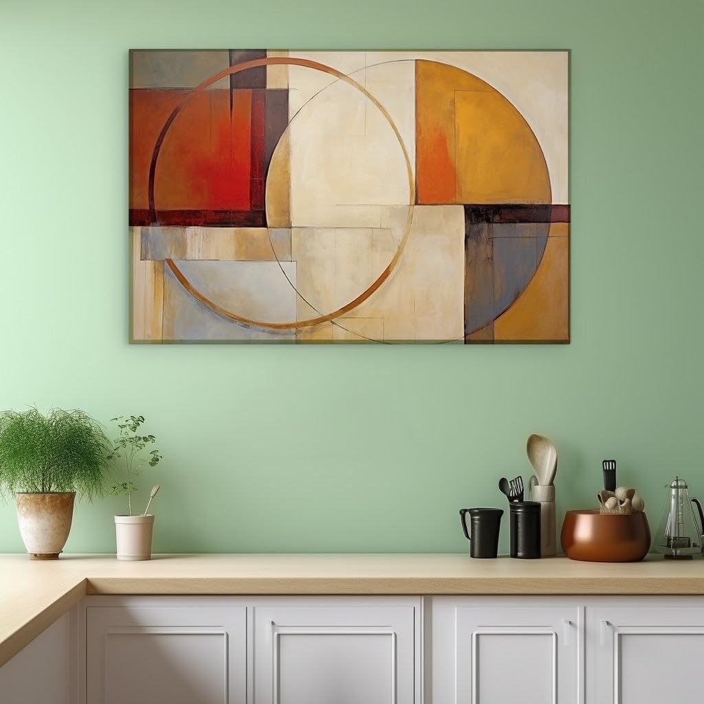 Canvas for Living room. Embracing Abstraction A Visual Symphony of Geometric Grace and Chromatic Warmth, 27 x 18 inch Canvas Wall Art - Contemporary Masterpieces - Modern Home Decor