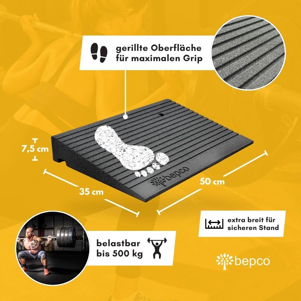 bepco Kneeblock – Squat Wedge, wyciągacz łydek z gumy pochodzącej z recyklingu – 3 w 1 blok mobilny na kolana, stawy skokowe i łydki – idealny do treningu, na co dzień i rehabilitację