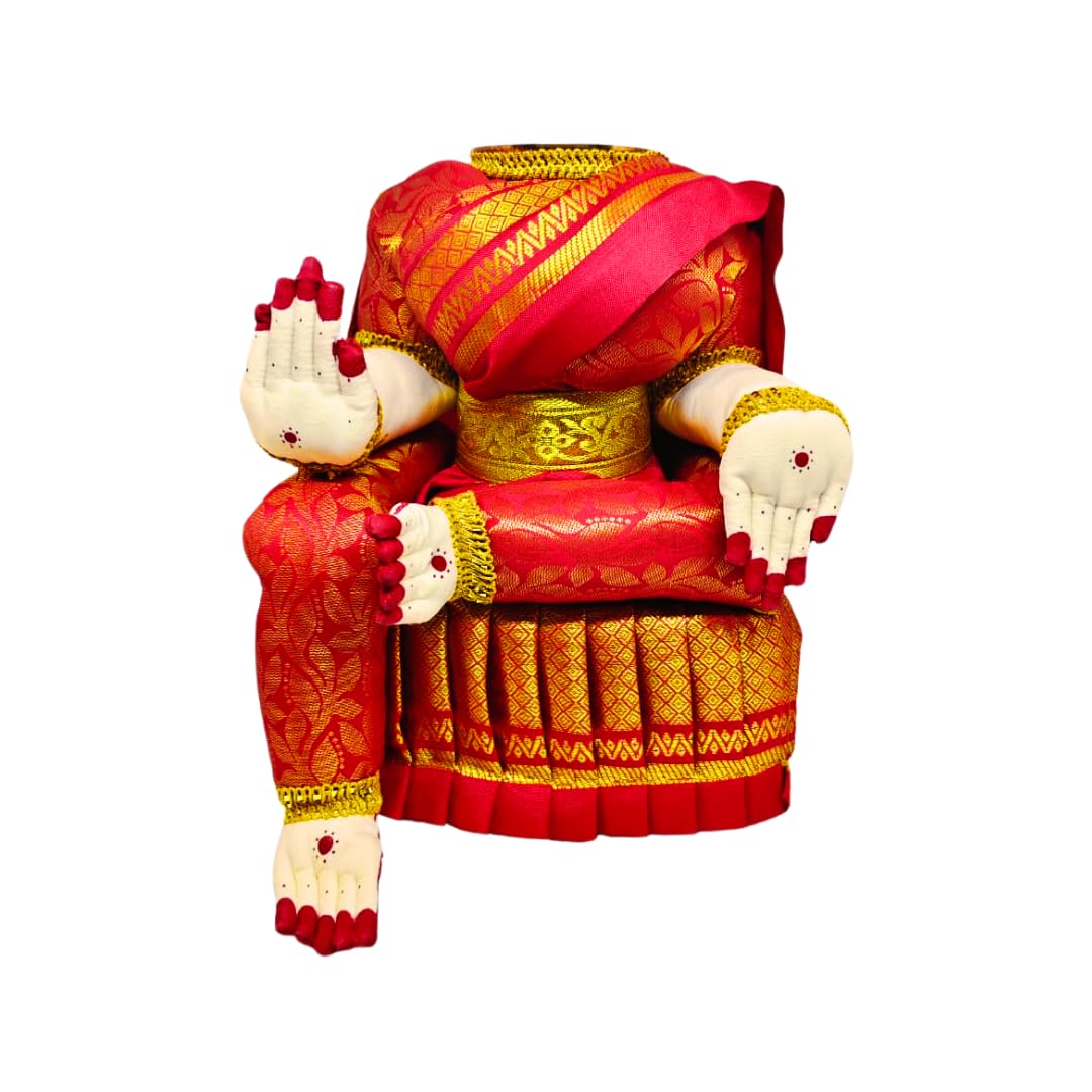 SRI YAGNAA - 8 Inches Decoartive Ammavari Doll - Varalaxmi Doll for Varalaxmi Vratham Pooja - Varalaxmi Ammavari - Goddess Doll for Laxmi Pooja, Vratham & Navratri - Varalaxmi Amman Idol (Red)-image-26
