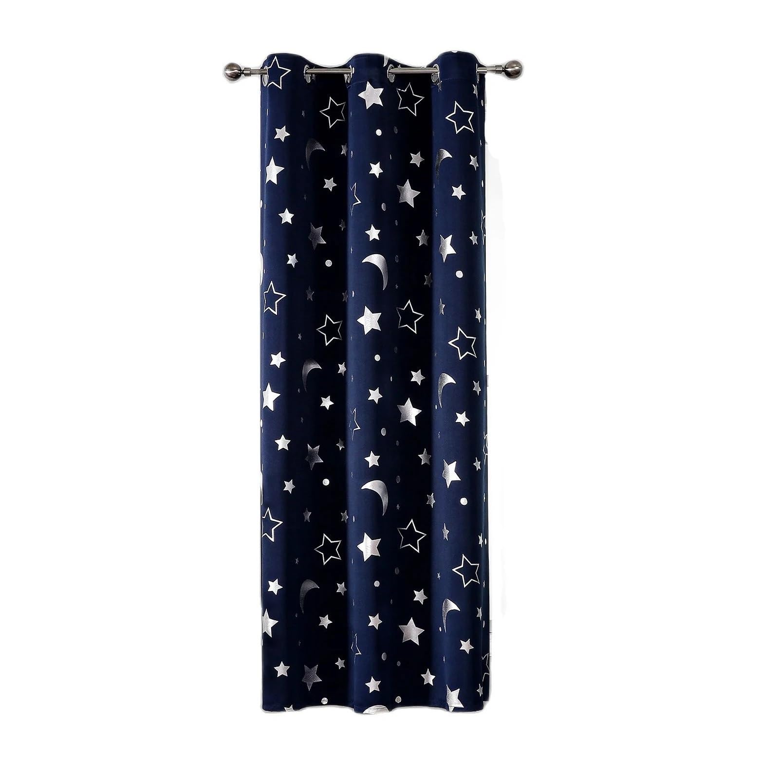 LXLAEOANG Blackout Curtains Blackout Curtains Room Darkening with Silver Star Moon for Bedroom Curtain Grommet Thermal Insulating Drapes(Blue-1Panel,132X183cm)