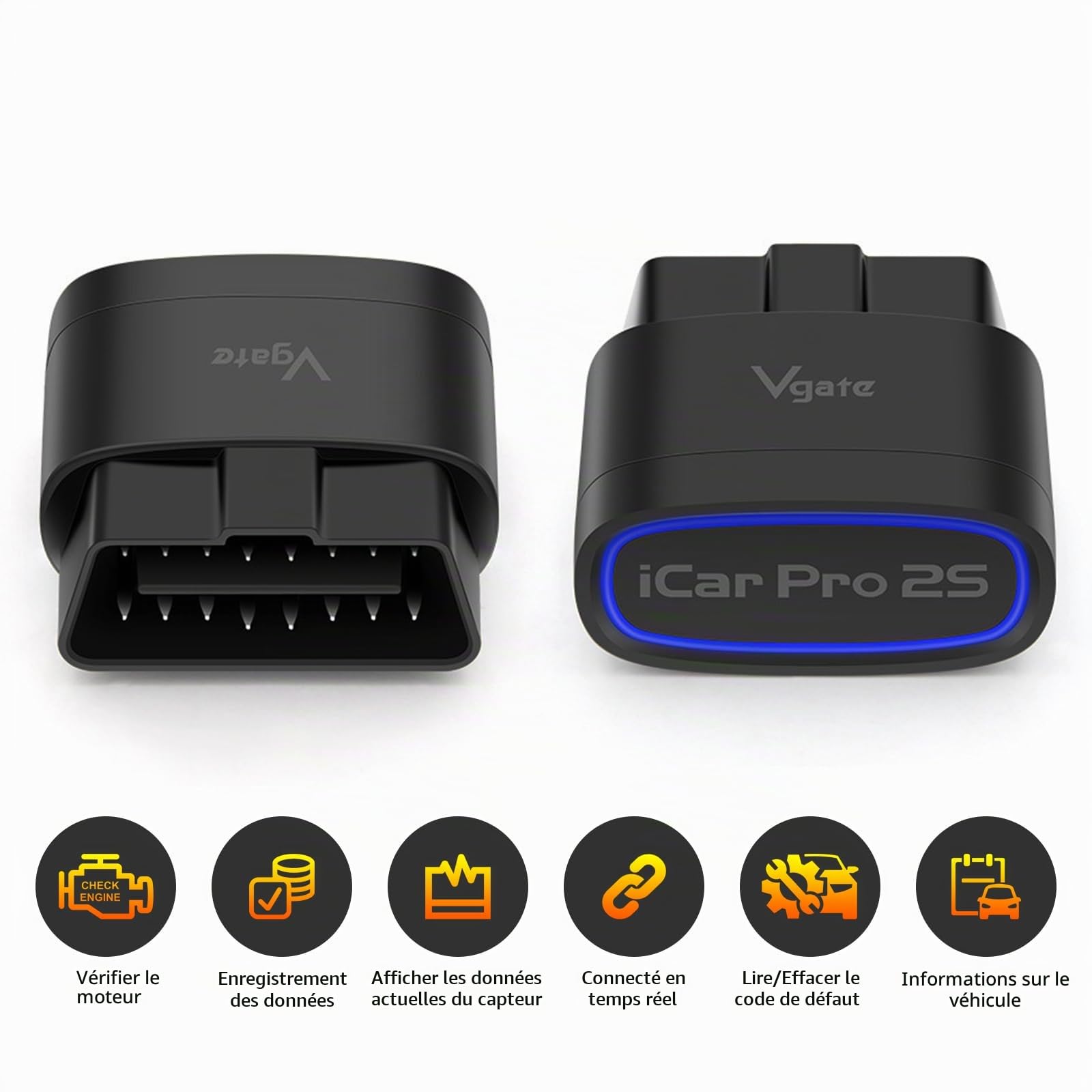 JUTA Vgate iCar Pro 2S Adaptateur OBD2 Bluetooth pour iPhone, iOS, Android et Windows Diagnostic Auto, Hybride et Électrique Compatible Torque, Car Scanner, Dr.Prius