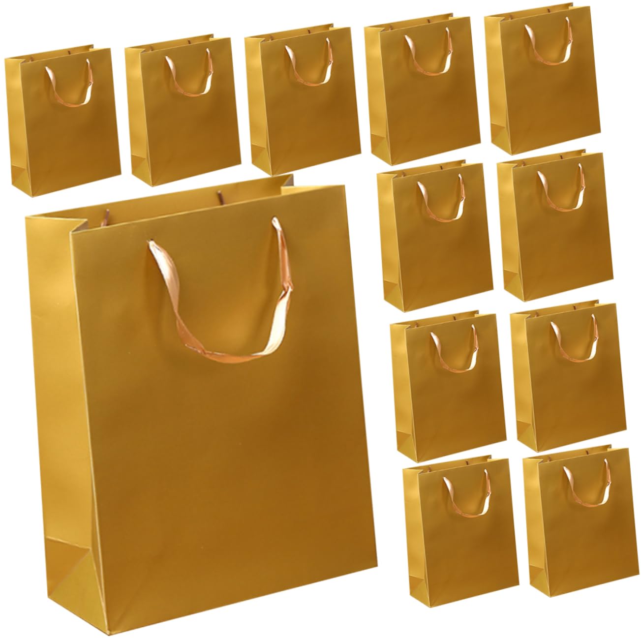 12 Stück Goldene Geschenktüten aus Kraftpapier, Einkaufstüte aus Papier