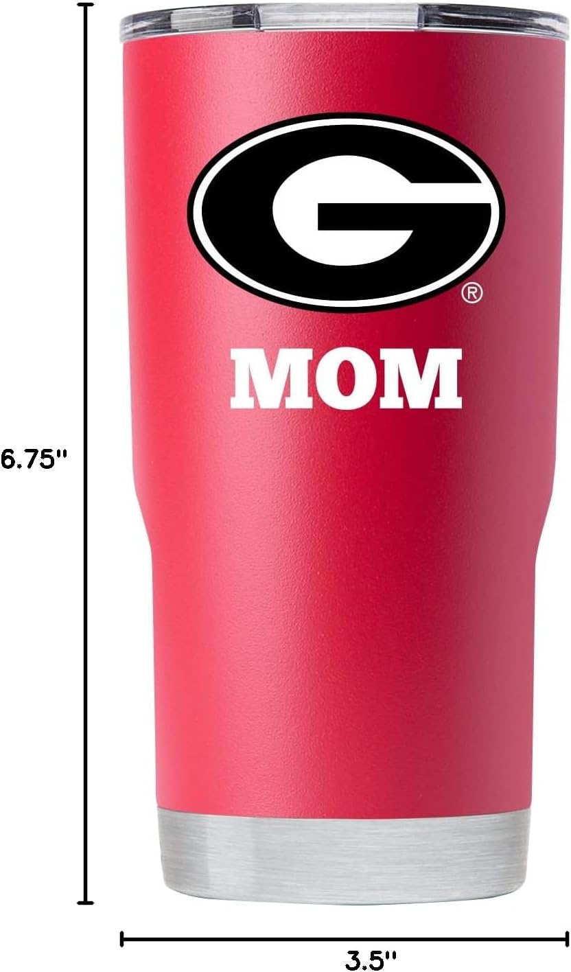 Gametime Sidekicks Georgia 20oz Red Tumbler - Officially Licensed, 18/8 Stainless Steel, Double-walled, Vacuum-insulated, UV LED Printed Logos, Sweatless, Stays Hot/Cold - "Mom"