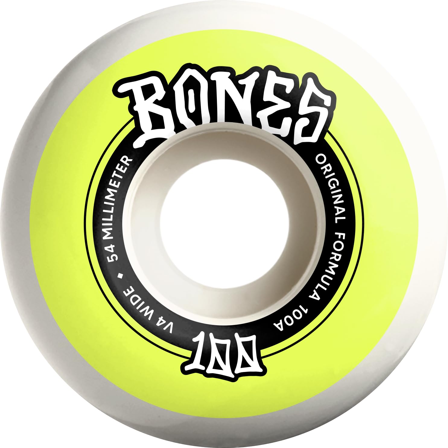 Bones Wheels OG Formula Wides 100's Skateboard Wheels, 54mm, 100A, V4 Wide, White