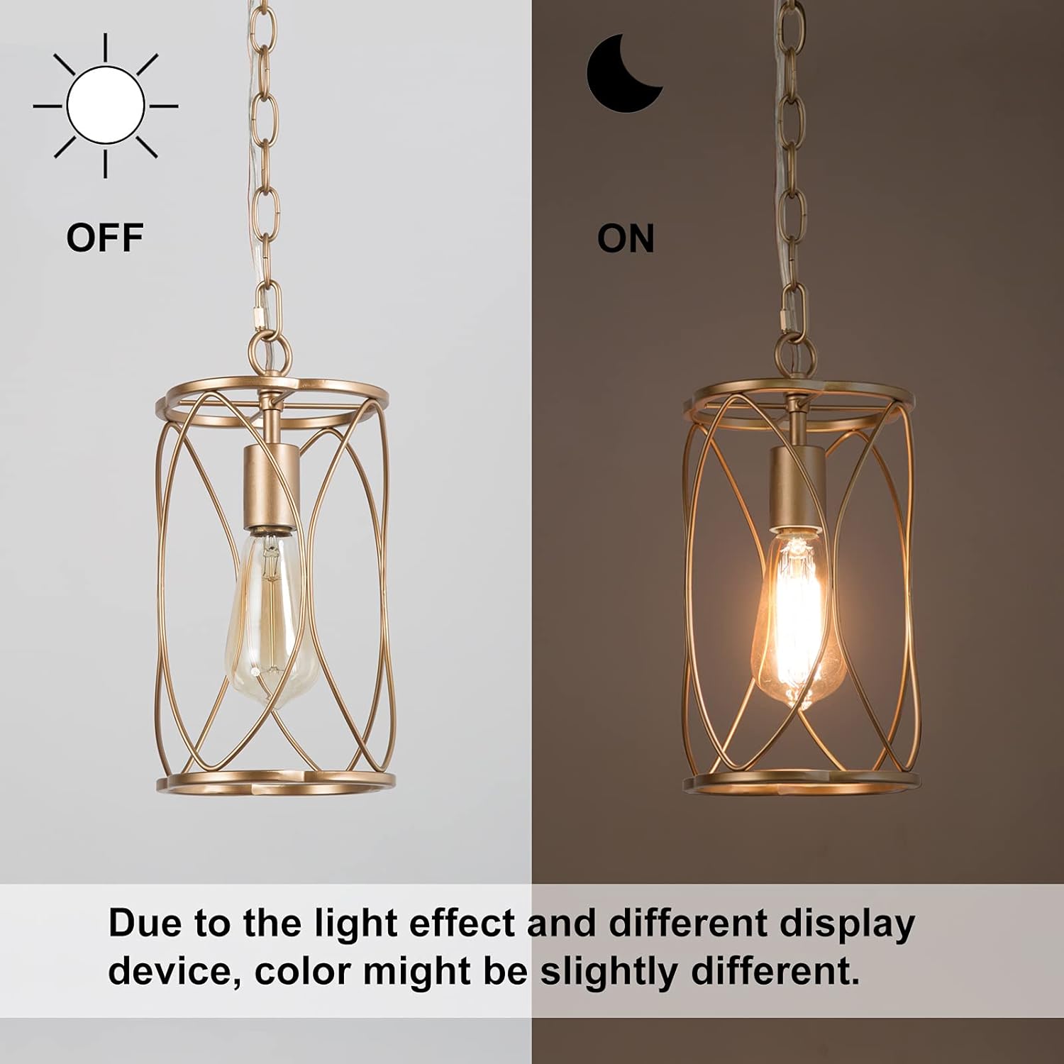 Optimant Lighting Gold Pendant Lighting for Kitchen Island, Modern Cage Hanging Light Fixture for Hallway, Dining Room, Foyer and Bedroom - - 