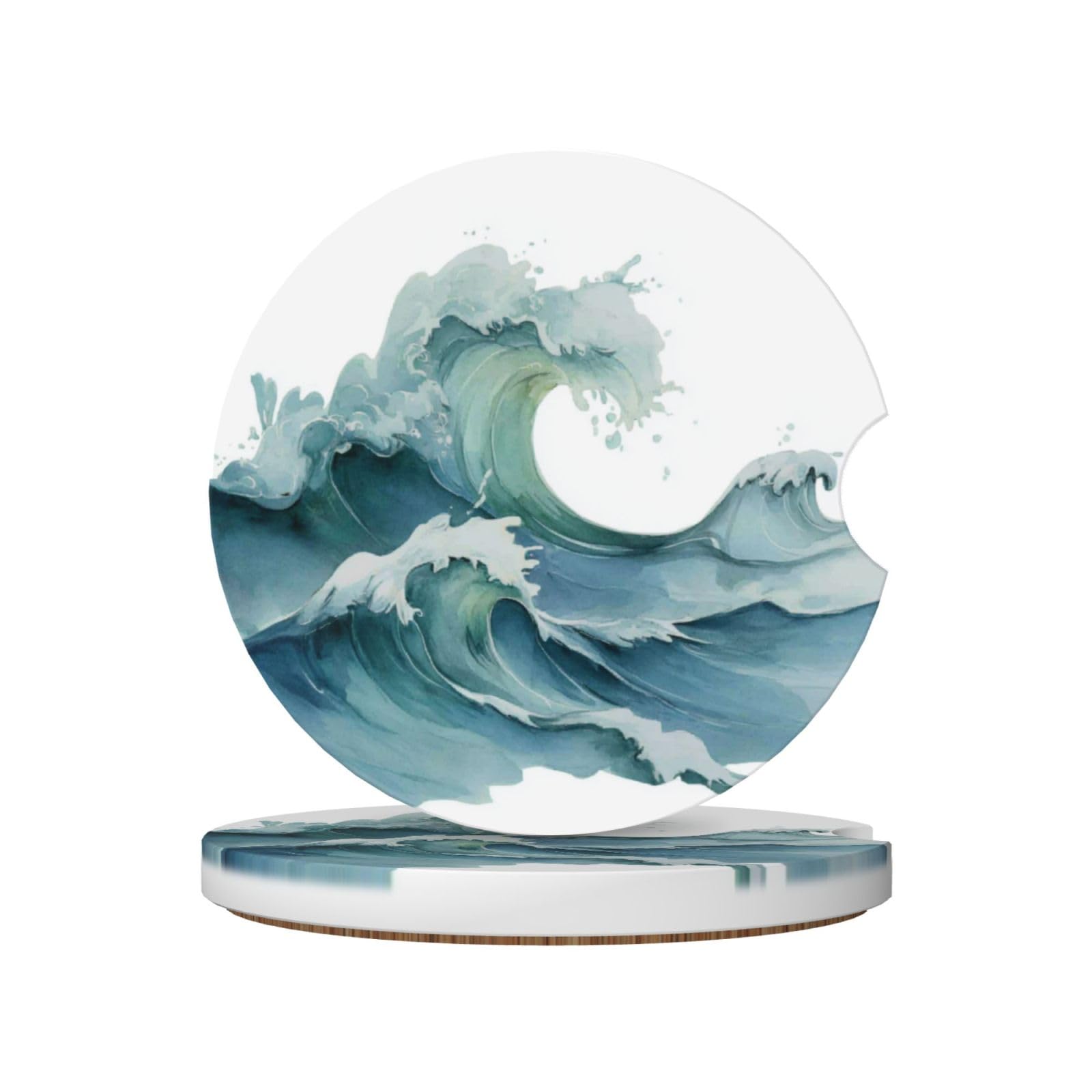 Style Sea Waves Ceramic Coasters,2pcs