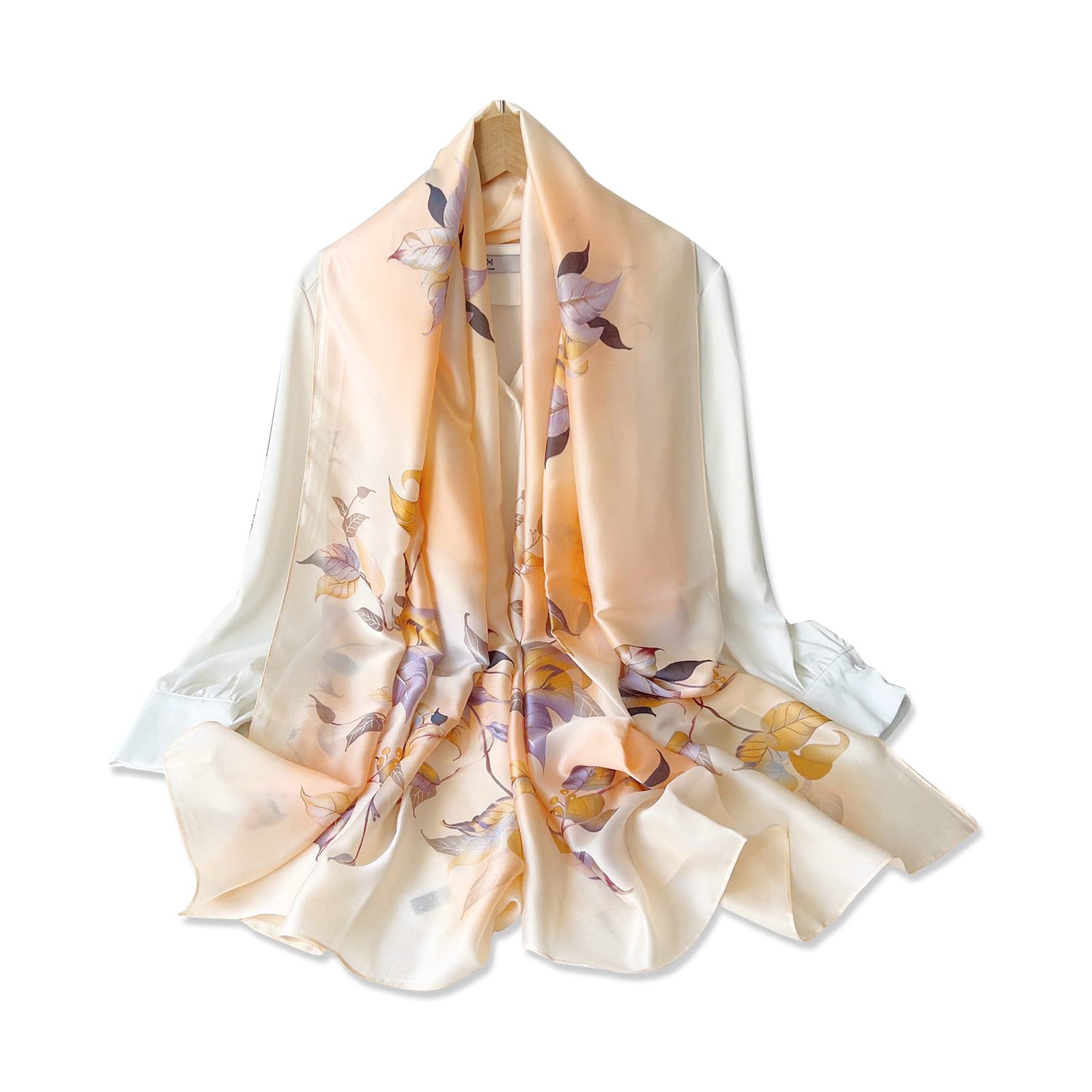 LumiSyne Women's Silk Scarf Camellia Leaf Print Colorful Oil Painting Pattern Romantic Artistic Style Long Large Scarves Lightweight Warm Shawl Stole Sunscreen Headscarf Beach Wrap All Season