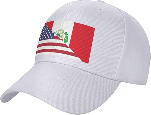 Vista 2 de Gorra de béisbol unisex con bandera peruana y estadounidense, color blanco, Blanco