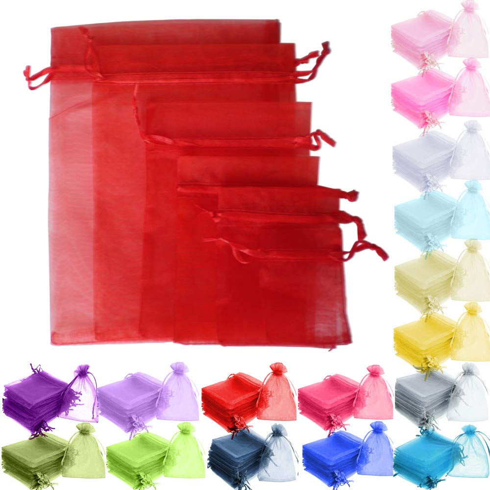 Time to Sparkle 200 Pcs Organza Gift Bags - Red 10x15cm