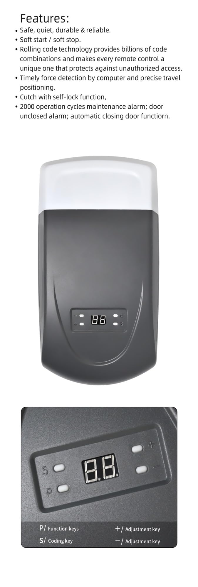 Elektrischer TüRöFfner, Obenliegender Garagentoröffner, erhöhter automatisch segmentierter Türantriebsmotor, maximale Antriebskraft 900 N
