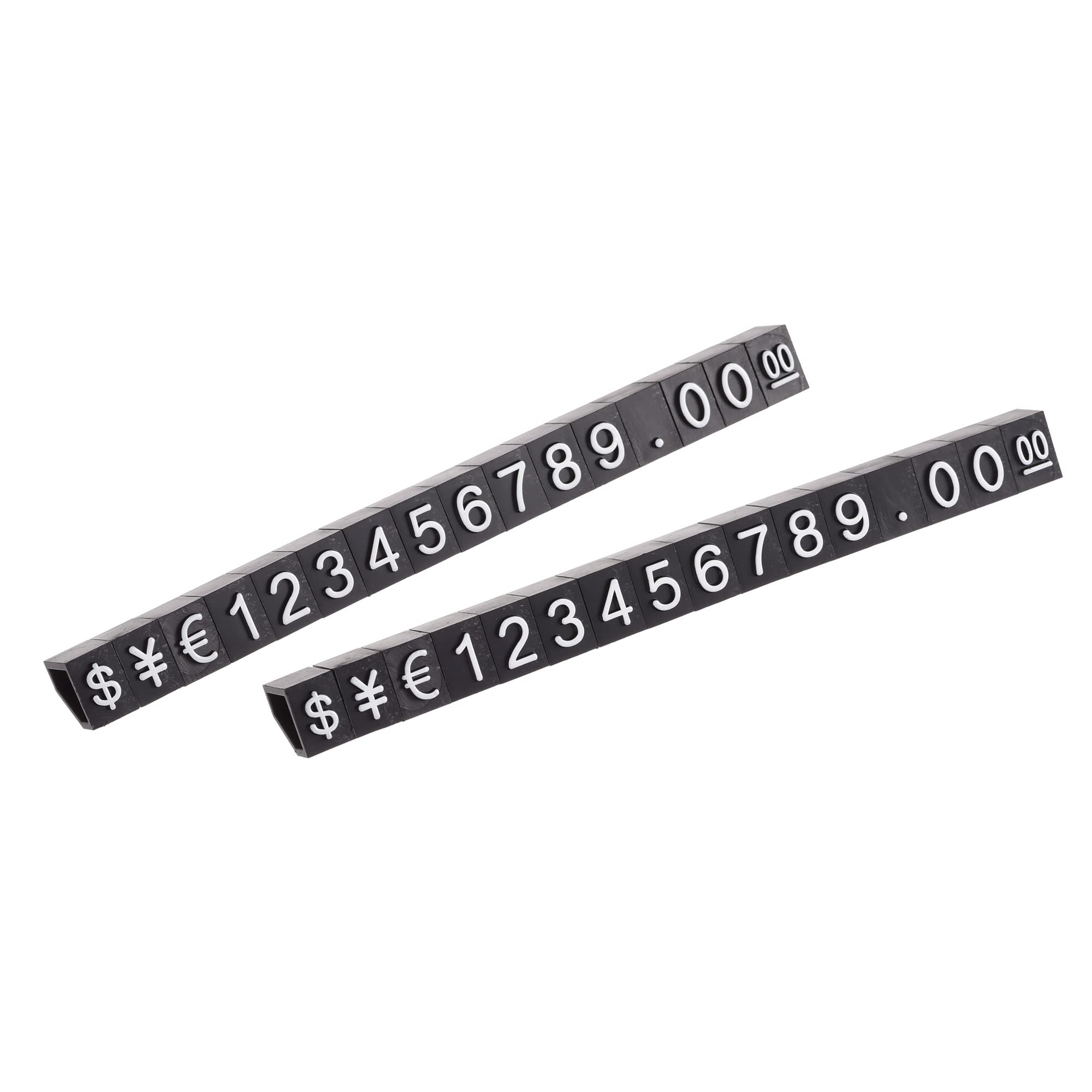 MECCANIXITY Adjustable Removable Mini Cube Price Tag Display Number Letter Price Label Stand Block Kit for Shop Counter White on Black,3.3x5.6mm,16 Sets
