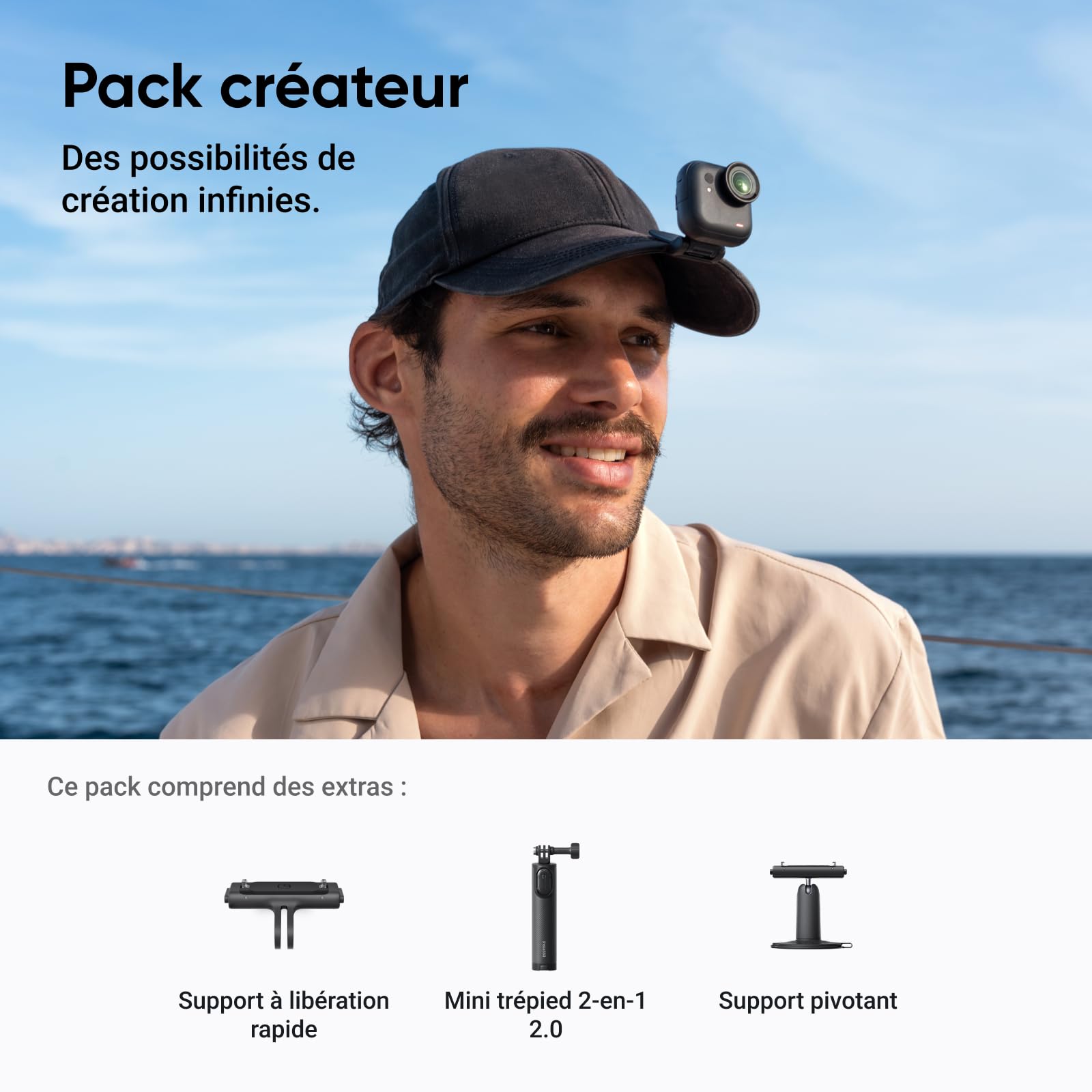 Insta360 GO Ultra Pack créateur - Petite caméra 4K légère, Appareil Photo vidéo POV Mains Libres Compact, caméra d'action magnétique Portable pour vlog, Sport, vélo