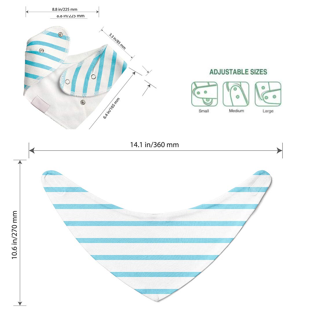 BeeBaby Super Absorbent & Soft Bandana Bib with Snap-On Teether. 100% Waterproof & Washable. (Blue & White - Stripes) 3M+ 4