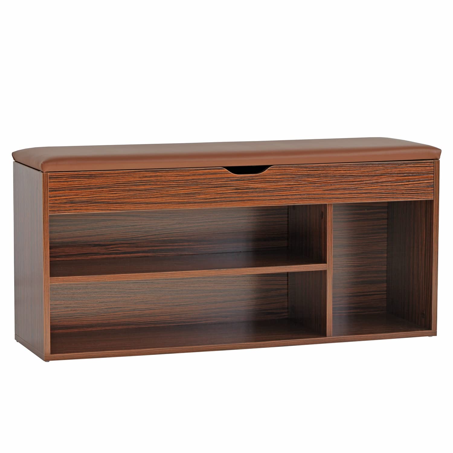Brigros WeHome - Cassapanca Scarpiera Con Seduta Imbottita, Scarpiera Salvaspazio, Panca Contenitore, Mobile Ingresso Per Arredamento Casa Con Cassette Legno (Zebrano, 3 Scomparti, 63x115x24)