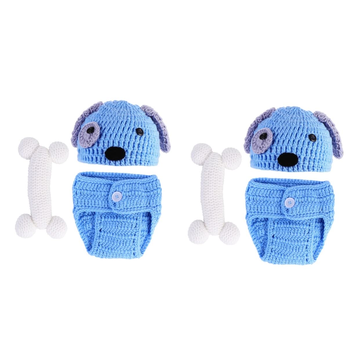 Mikikit Conjunto Ropa Tejida Para Bebés De Diseño De Perrito Color Azul Incluye Sombrero Pantalones Cortos Y Accesorios Para Fotografía De Recién Nacidos