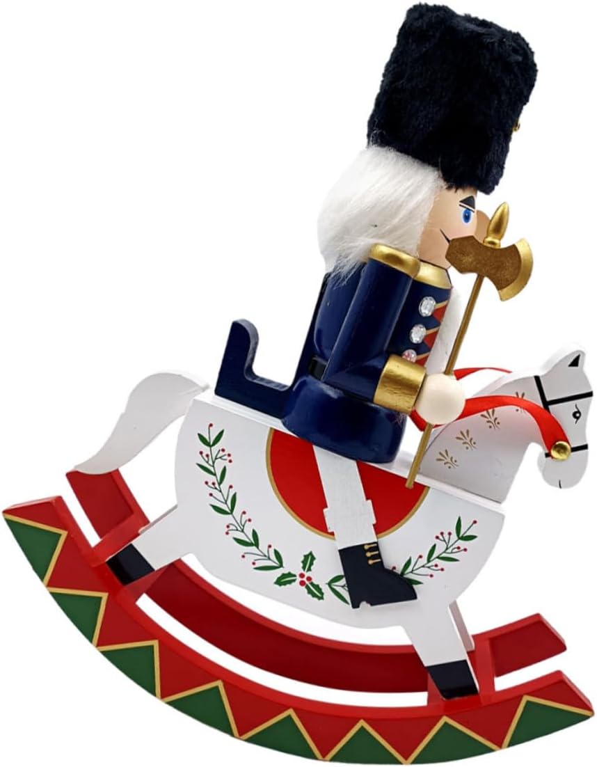 Wooden Christmas Nutcracker Soldier Figurine on Horse Large Tabletop Ornament Festive Xmas Decoration for Home Garden Party