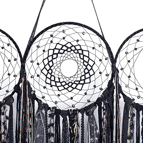 ANROYE Black Triple Moon Goddess Macrame Wall Hanging, Wicca Crescent Dream Catcher for Witch Home, Dreamcatcher for Bedroom Decoration, Pagan Woven Tapestry for Wiccan Adults Decor - Image 3